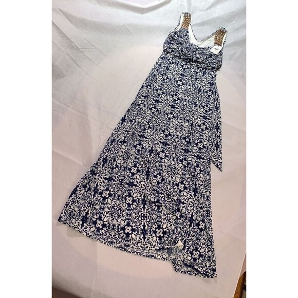 Jessica Simpson Dress maxi Blouson Belt Gown M Gold Chain elastic wedding Greek - Picture 7 of 16